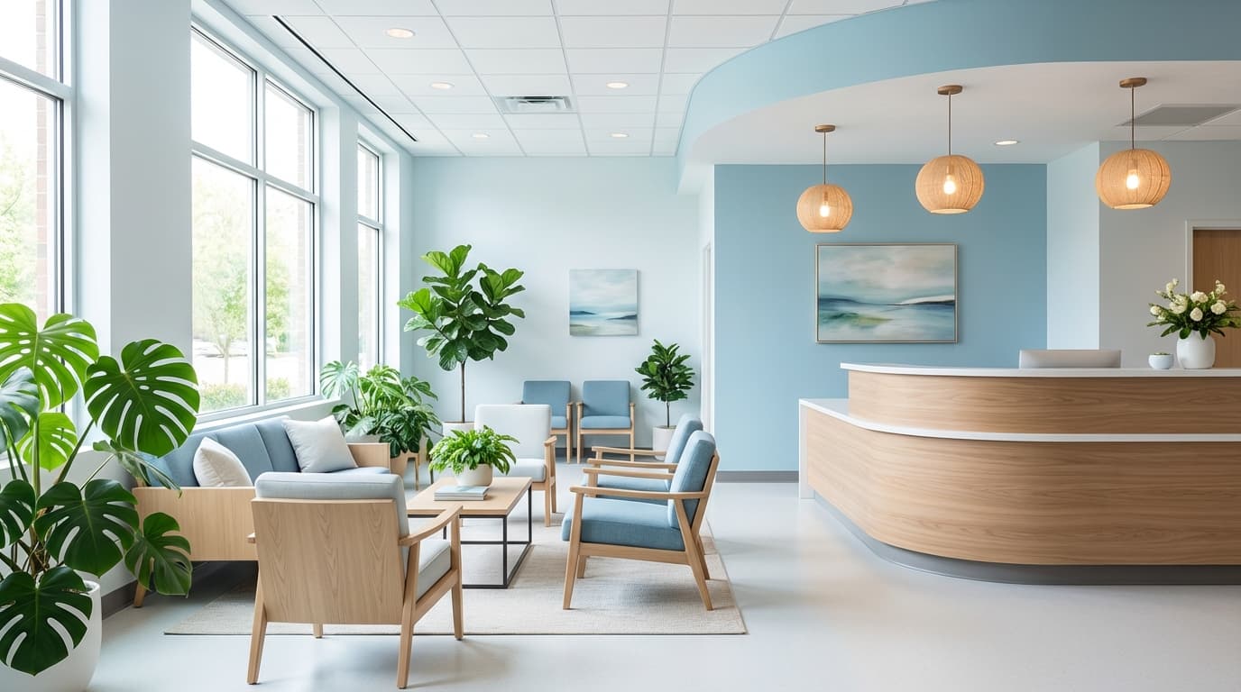 Helle, moderne Arztpraxis mit einladendem Empfangsbereich